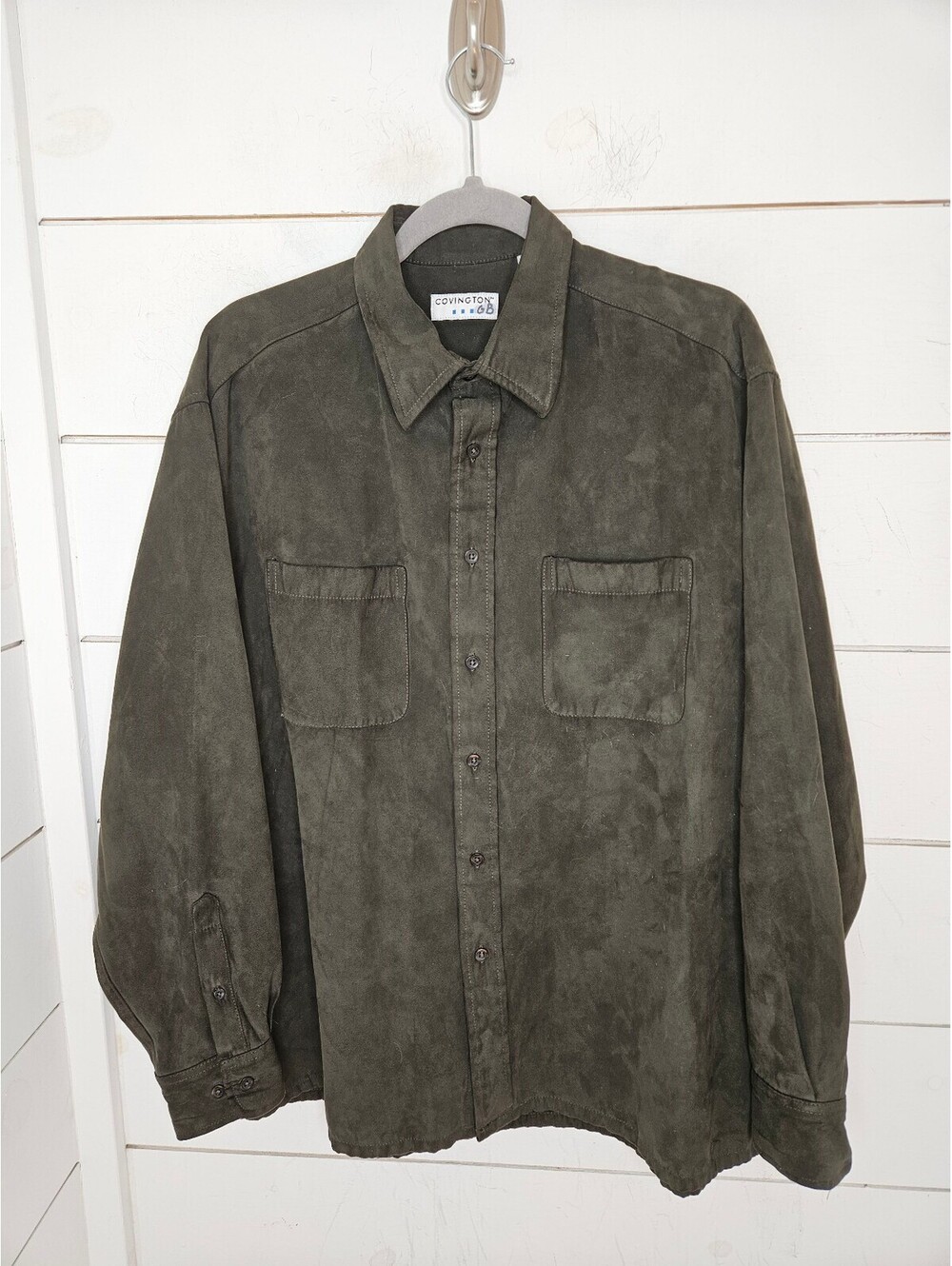 Covington large deep green suede feel button up shirt